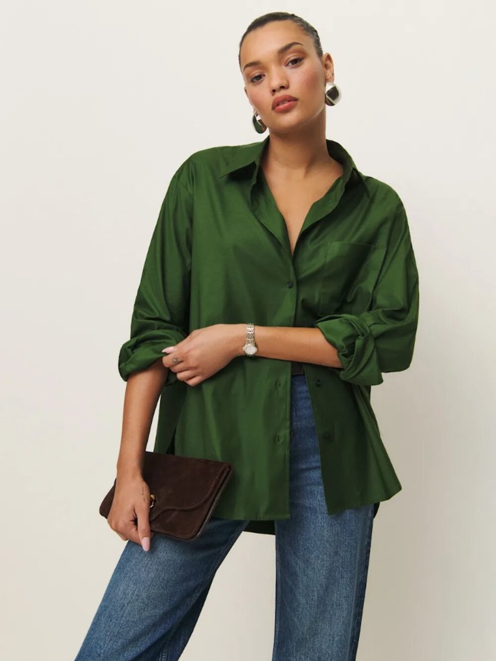 Reformation - Will Oversized Shirt - Green / Grass - XS